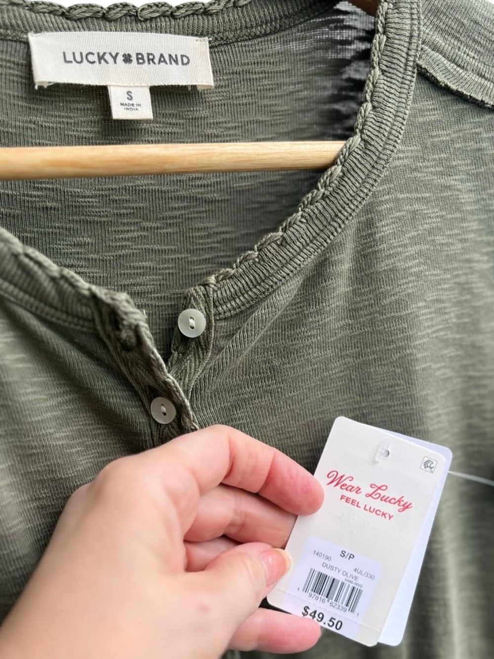 Lucky Brand Dusty Olive Slub Henley Top NWT Size Small - Picture 9 of 15
